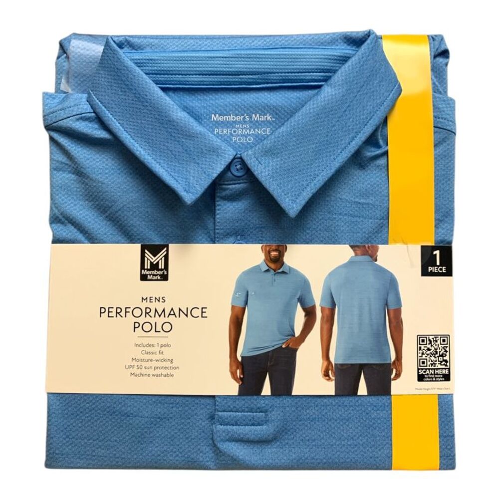 Member's Mark Men's Performance Polo, Classic Fit, Moisture-Wicking - Blue